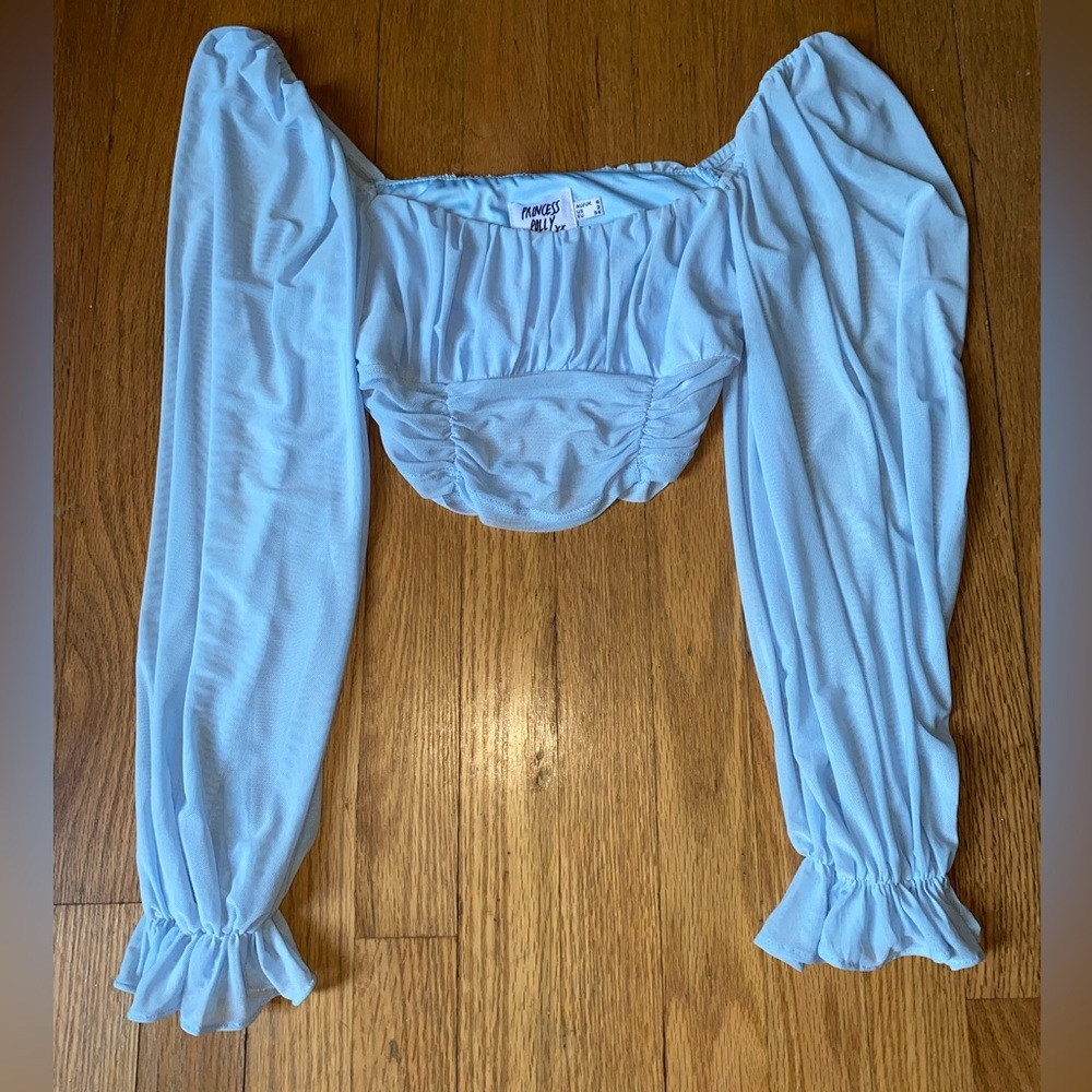 Princess Polly Blue Ruched Long Sleeve Blouse